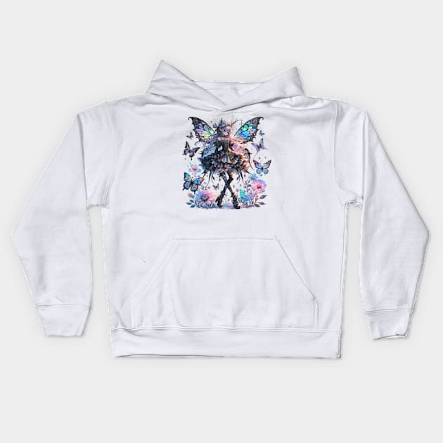 Anime Gothic Holographic Fairy Manga Fairycore Goblincore Kids Hoodie by Lavender Celeste